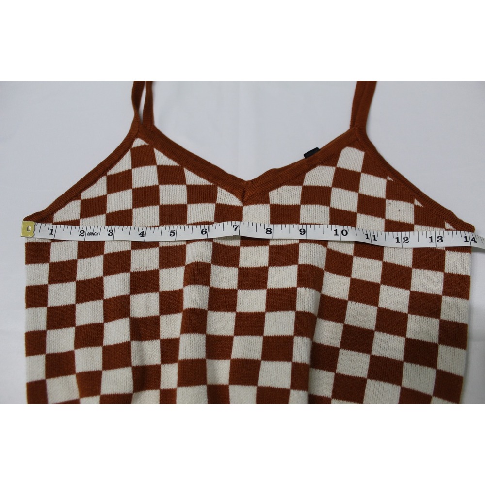 Say What? Women Rust Brown Checkered Knit Cami‎ Top V-Neck Size M - Picture 7 of 8
